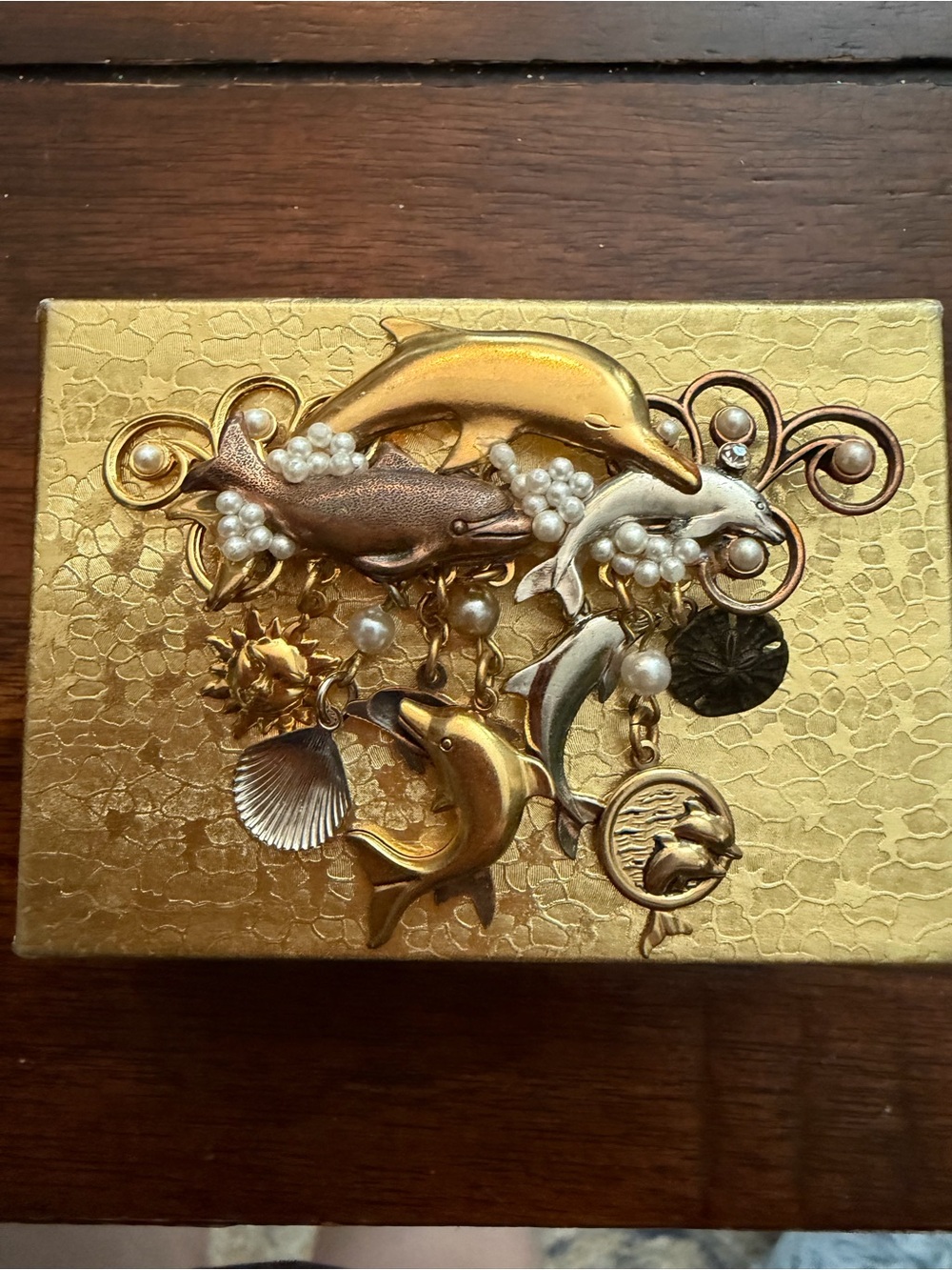 Source Unknown Gold and Silver Dolphin Wall Accent with Pearls